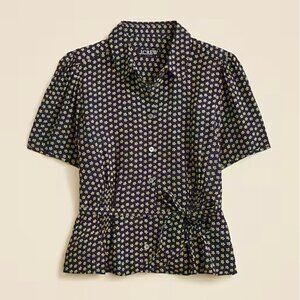 NWT J.Crew Navy Floral Tie-Waist Button-Up Blouse - Size 2